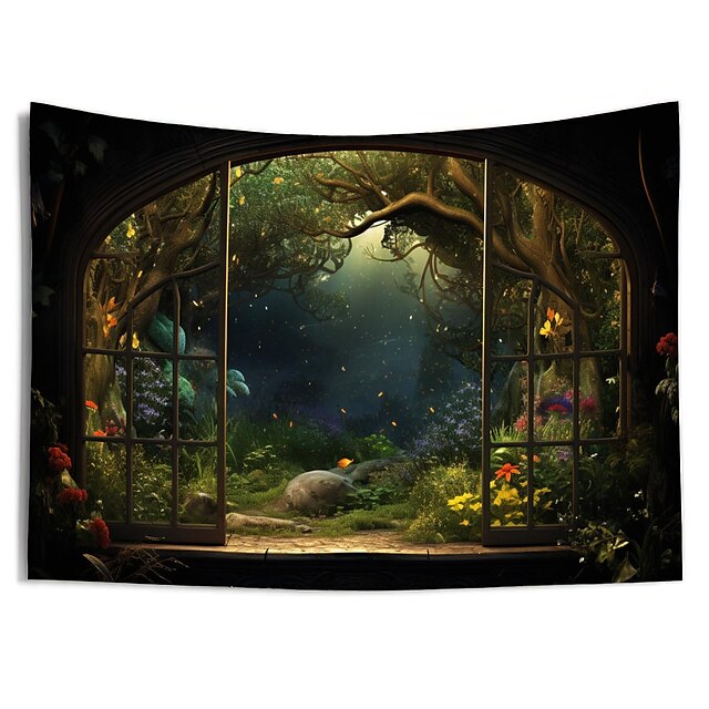 Window View Forest Hanging Tapestry Wall Art Large Tapestry Mural Decor ...