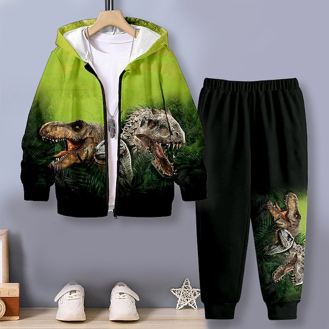  Boys 3D Dinosaur Hoodie & Pants Set Long Sleeve 3D Printing Fall Winter Active Fashion Cool Polyester Kids 3-12 Years Outdoor Street Vacation Regular Fit