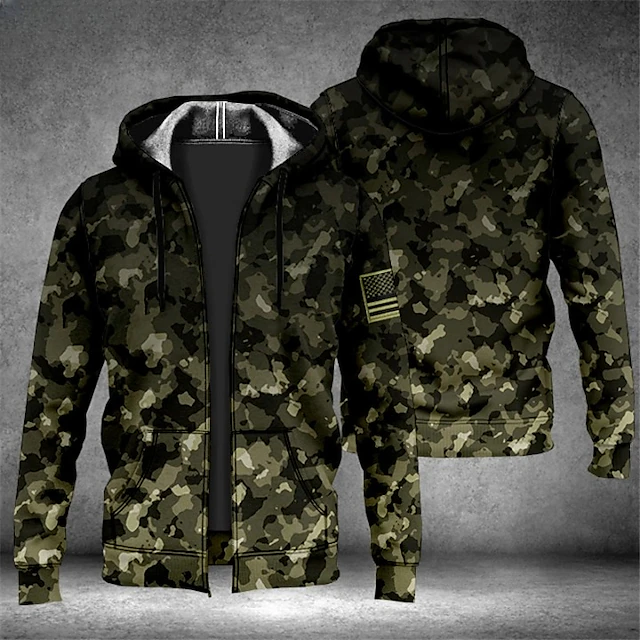 Men's Camouflage Graphic Prints Hoodie Hoodies Sweatshirt Streetwear Designer Long Sleeve Hooded Sports & Outdoor Daily Sports Red Blue Zipper Print Spring & Fall Designer 8