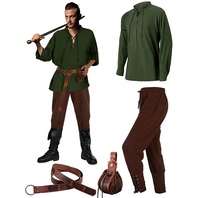  Retro / vintage Kostymer i middelalderstil Renessanse Bukser Drakter Midjebelte Pirat Viking Herre Viking fantasi Halloween Karneval Maskerade Karneval Ytelse Maskerade Voksne Trøye Bukser Belte