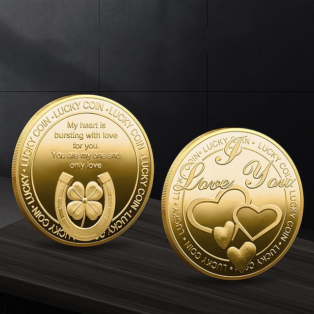  2 Pcs Russian Birthday Commemorative Happiness Silver Plated Gold Plated Commemorative Coin Heart shaped Relief Mother's Day Coin Gift Box Collection