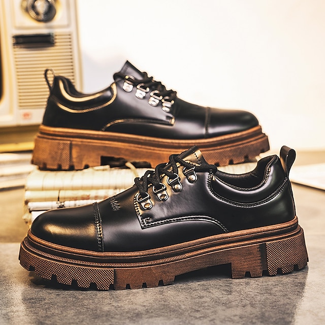  Miesten Oxford-kengät Derby-kengät Korkeat kengät Korvakepohja Kävely Vintage Liiketoiminta Päivittäin PU Nauhat Musta / keltainen Musta Musta / Sininen Syksy