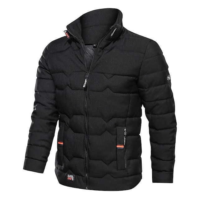  Herr Vinterkappa Vinterjacka Pufferjacka Dragkedja Ficka Polyester Ficka Kontor & Karriär Datum Ledigt / vardag Normal Mode Ledigt Vindtät Håller värmen Vinter Slät Svart Marinblå Grå Pufferjacka