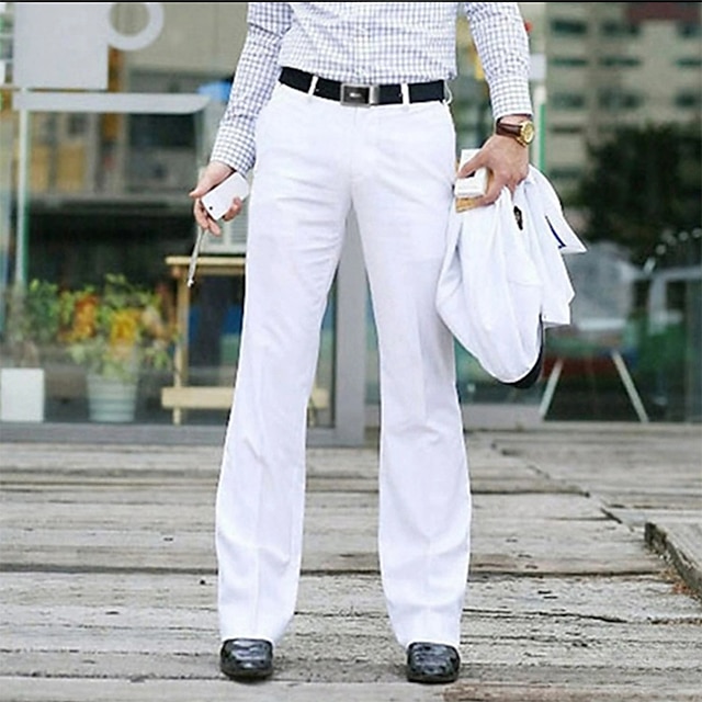  رجالي بدلة سروال واسع قاع الجرس بنطلونات جيب الساق المستقيمة لون سادة راحة زفاف المكتب عمل أناقة الشارع رجعي أسود أبيض مرن نسبياً