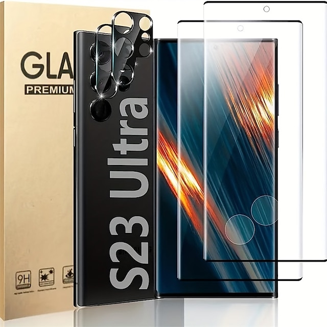  [Paquete de 2+2] Protector de Pantalla + Protector de Lente Cámara Para Samsung galaxia S24 Ultra Plus S23 S22 S21 S20 Ultra Plus FE S10 Note 20 Ultra 10 Plus Note10 Lite Vidrio Templado Dureza 9H