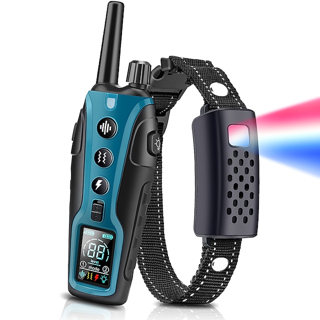  4000FT Pet Dog Training Shock Collar with Flashing Light for Night Walks Adjustable Pitch Beep Vibration Shock Keypad Lock Rechargeable IPX7 Waterproof