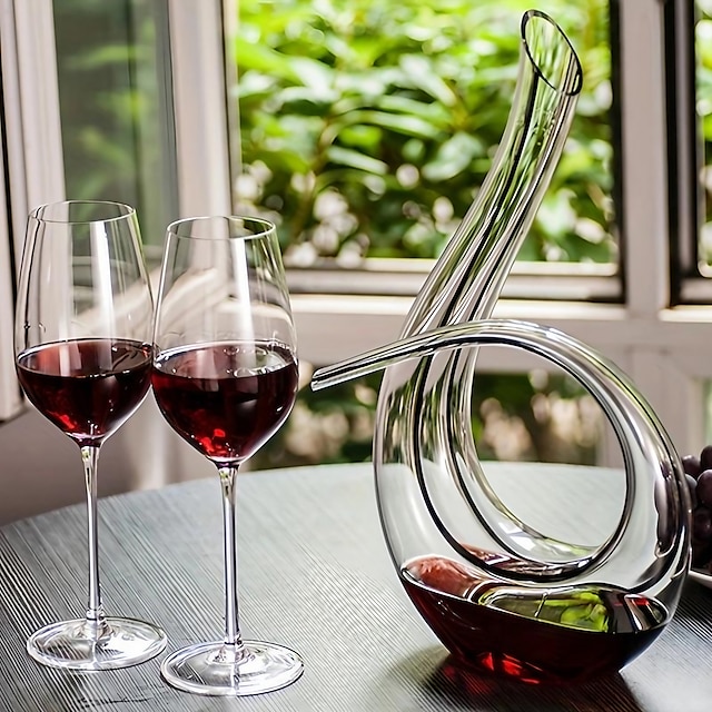  1pc, Handmade Crystal Red Wine Decanter - 46 Oz Lead-Free Glass Carafe and Purifier for Home Bar - Unique 6 Shaped Design - Perfect for Meetings and Special Occasions