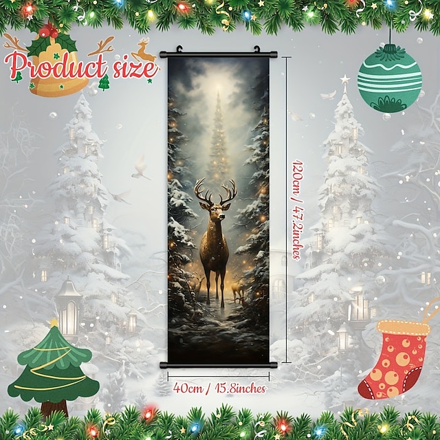  1pc kerstposter met hangers binnenplaats kerst herten en kleurrijke kerstboom muur kunst canvas posters kunst voor thuis woonkamer decoratie muur art decor