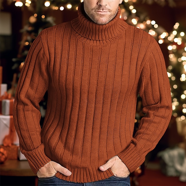  suéteres navideños suéter de cuello alto para hombre jersey de punto acanalado liso mantener abrigado moderno contemporáneo navidad uso diario ropa otoño invierno negro blanco s m l