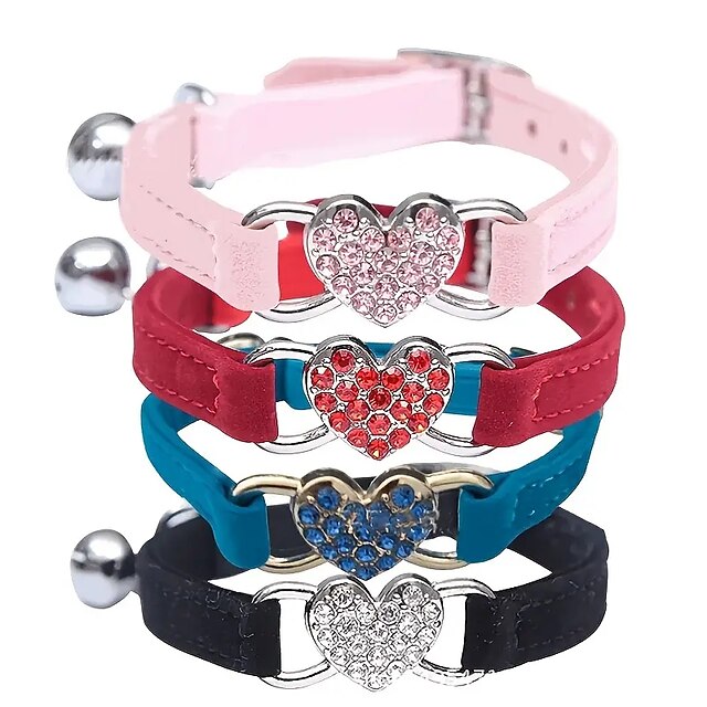  Adorable Pet Collar for Dogs and Cats with Rhinestone Heart and BelStylish and Safe Accessory for Your Furry Friend