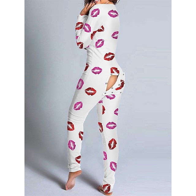  Women's  Onesie Heart Leopard Casual Comfort Soft Home Bed  Breathable V Wire Long Sleeve Fall Winter Home Outfits