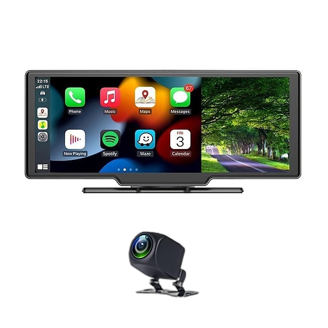  10-Zoll-Touchscreen-Auto, tragbares drahtloses Carplay-Display, Android-Auto-Airplay-AI-Sprachsteuerung, 2k1080-Aufnahme, drahtlose Projektion, BT/WLAN/FM