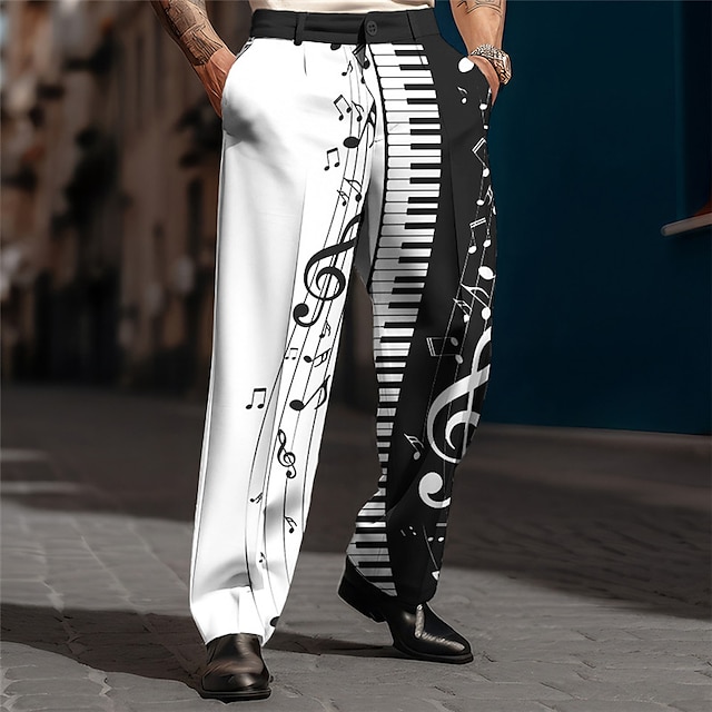  Menţiuni Taste Pano Afacere Casual Bărbați Imprimare 3D Pantaloni În aer liber Stradă Purtați-vă la muncă Poliester Roșu Vin Negru Bleumarin S M L Înalt Elasticitate Pantaloni