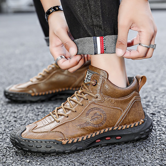 Men's Casual Leather Lace-Up Outdoor Boots with Durable Sole â Stylish and Comfortable for