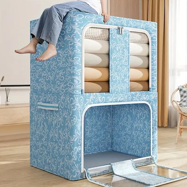  scatola portaoggetti trasparente di grande capacità, cubo di imballaggio trapunta trapuntata pieghevole, cestino portaoggetti portatile per la camera da letto mobile