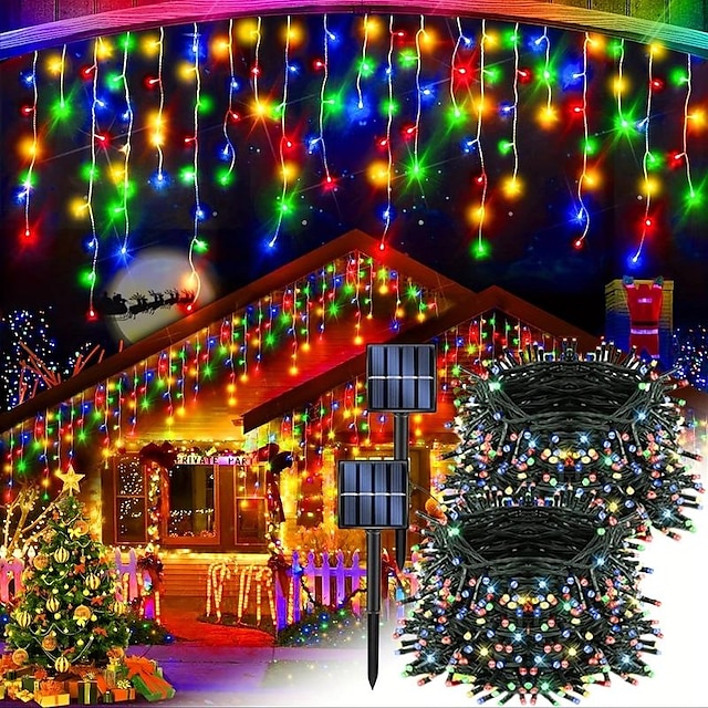  7m 12m 20m Lichterketten Weihnachts-Eiszapfenlichter 30/50/100/200/300/500/1000 LEDs EL Warmweiß Kühles Weiß Blau Kreative Lichterketten Halloween Solar Urlaub 5 V