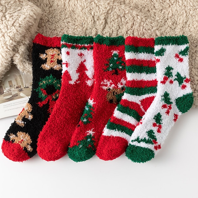  5 Pairs Christmas Socks Womens Winter Fuzzy Socks Cozy Fluffy Socks Warm Fuzzy Christmas Socks for Women Gifts