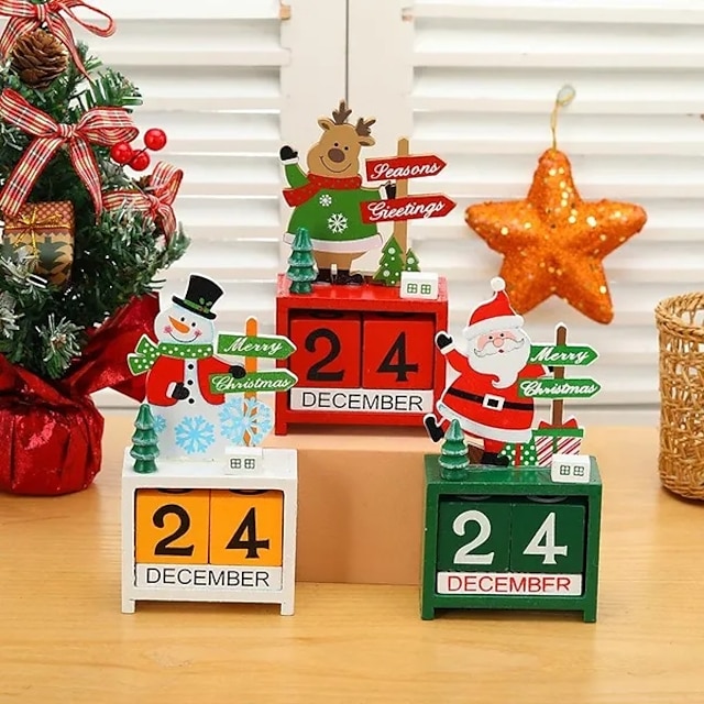  1pc calendário de contagem regressiva de natal de madeira pintado santa calendário decoração de natal calendário do advento decorações de mesa de festa