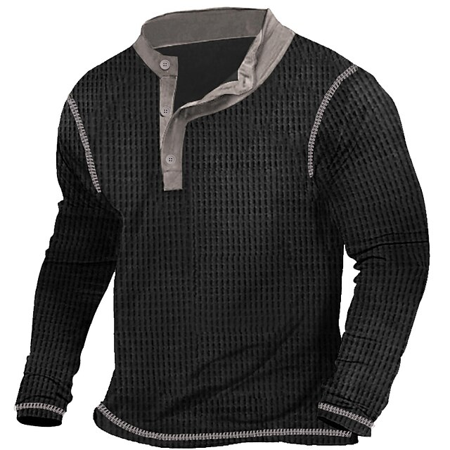 Men's T shirt Tee Waffle Henley Shirt Henley Shirt Tee Top Long Sleeve Shirt Patchwork Henley Street Vacation Long Sleeve Patchwork Clothing Apparel Fashion Designer Basic 10