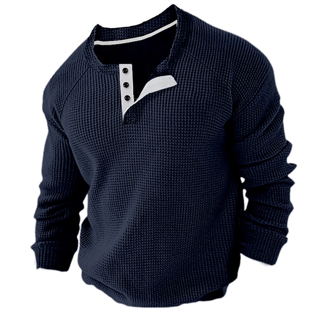  Herren Waffel-Henley-Hemd Henley Shirt Tee langarmshirt Glatt Henley Sport Arbeitskleidung Langarm Button-Down Bekleidung Modisch Strassenmode Brautkleider schlicht