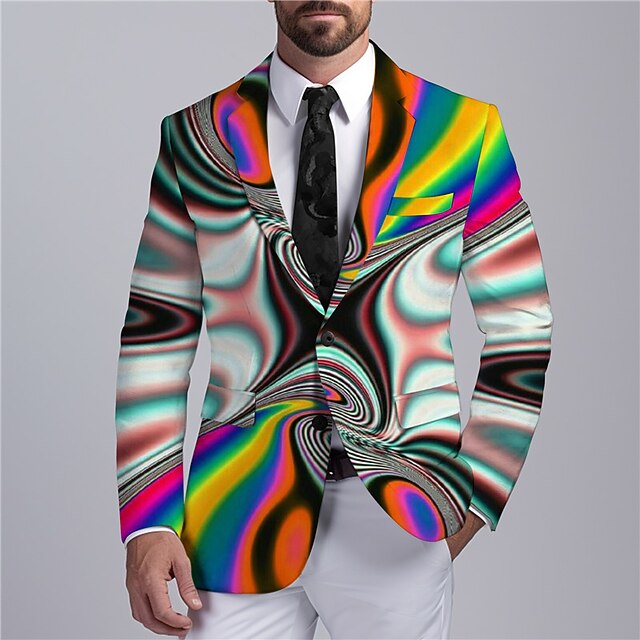 Men's Optical Illusion Long Sleeve Turndown Business Abstract Work Wear to work Going out Buttons Print Multi Pocket4