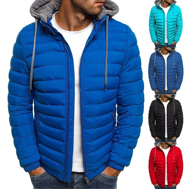 Men's Black Hoodie Bubble Coats Puffer Plain Jackets Winter Warm