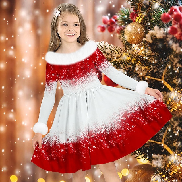  Natale ragazze' 3D Ogni Fiocco di neve Vestito di Natale Vestito Abito fiocco di neve Manica lunga Stampa 3D Autunno Inverno Sportivo Giornaliero Per eventi stile sveglio Informale Bellissimo Bambino