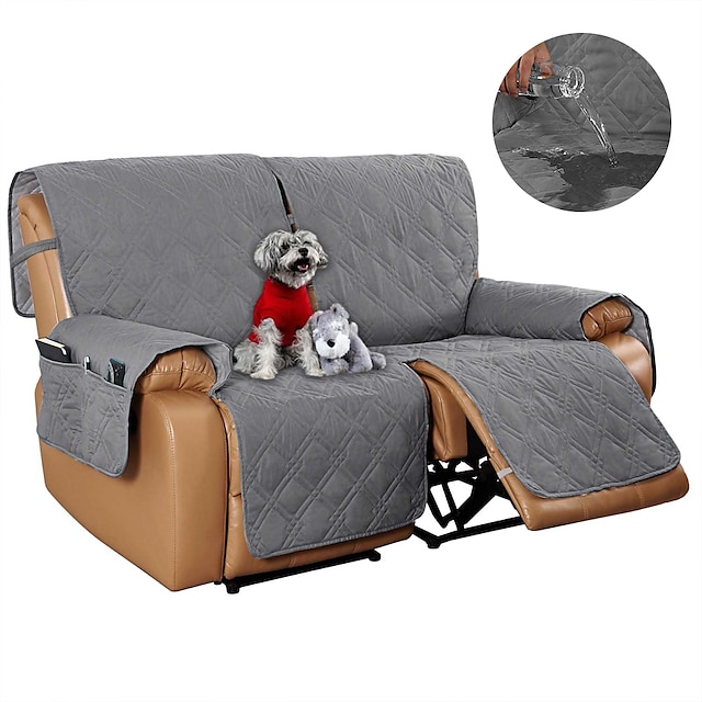  2 Seater Anti-Slip Recliner Sofa Cover fit Leather Recliner Sofa Water Resistant Anti-Scratch Couch Cover for Double Recliner Split Sofa Cover for Each Seat Furniture Protector with Elastic Straps
