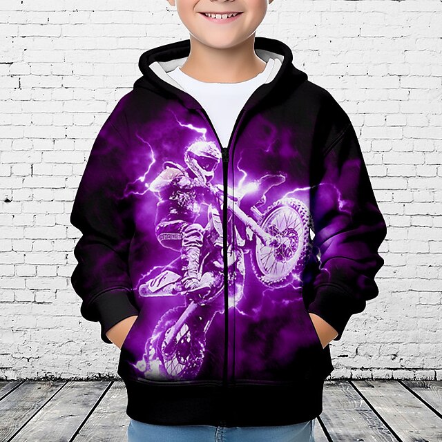  gutter 3d bil hettegenser frakk yttertøy langermet 3d print høst vinter mote streetwear kul polyester barn 3-12 år utendørs casual daglig normal passform