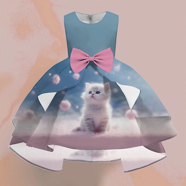  Girls' 3D Cat Party Dress Sleeveless 3D Color Gradient Print Summer Spring Fall Party Special Occasion Birthday Elegant Princess Beautiful Kids 3-12 Years Party Dress Swing Dress A Line Dress Above