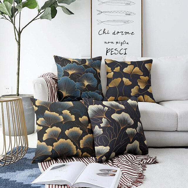  Ginko Leaf Double Side Pillow Cover 4PC Art Deco Soft Decorative Square Cushion Case Pillowcase for Bedroom Livingroom Sofa Couch Chair
