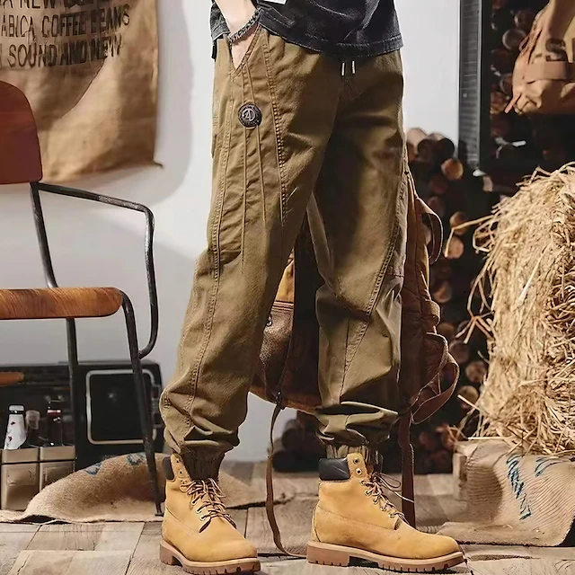 Men's Cargo Pants Cargo Trousers Techwear Pocket Drawstring Elastic Waist Plain Comfort Breathable Outdoor Daily Going out Fashion Casual Black Camel 7
