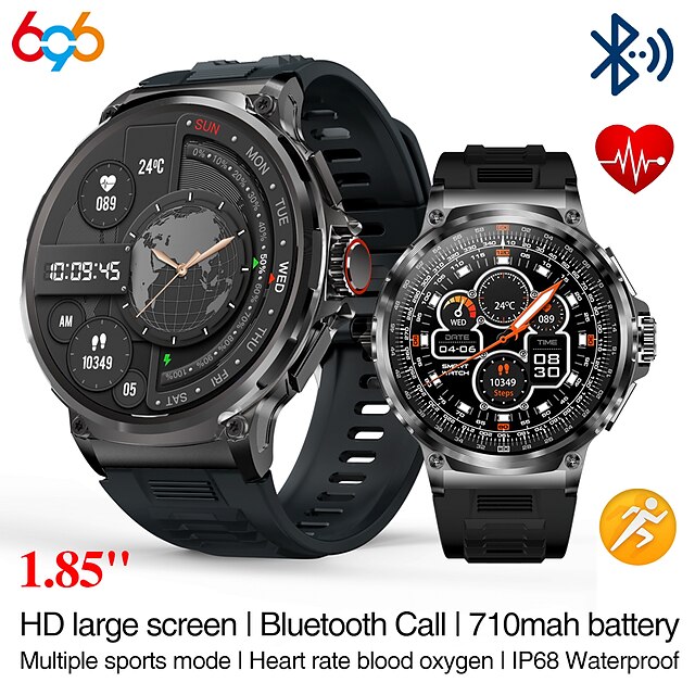  696 V69 Smart Watch 1.85 inch Smartwatch Fitness Running Watch Bluetooth Pedometer Call Reminder Sleep Tracker Compatible with Android iOS Men Hands-Free Calls Message Reminder Custom Watch Face IP 67