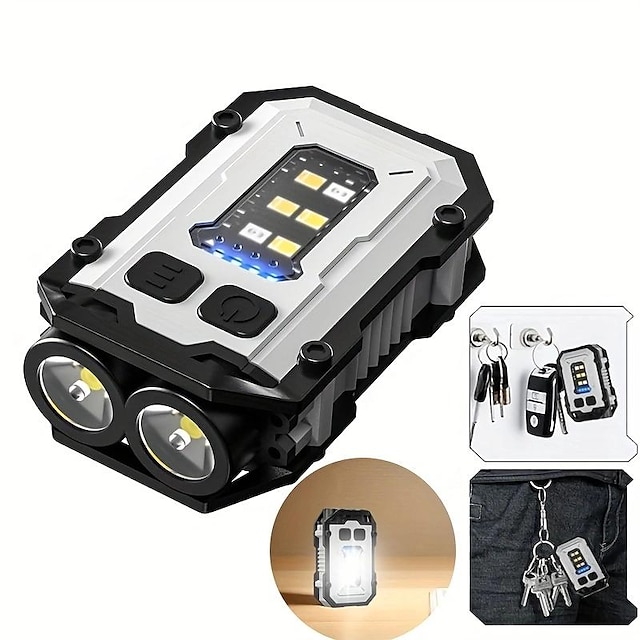  Mini lampe de poche portable avec porte-clés, lampe de camping rechargeable par usb de type c, aimant edc, batterie intégrée