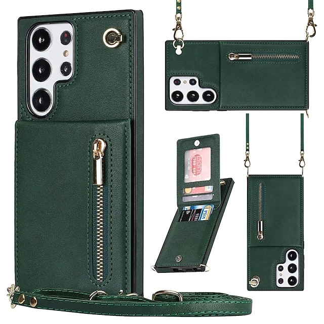  Phone Case For Samsung Galaxy S24 S23 S22 S21 S20 Ultra Plus FE Note 20 Ultra 10 Plus S25 Ultra Back Cover Wallet Case with Stand Holder Zipper with Lanyard TPU PU Leather
