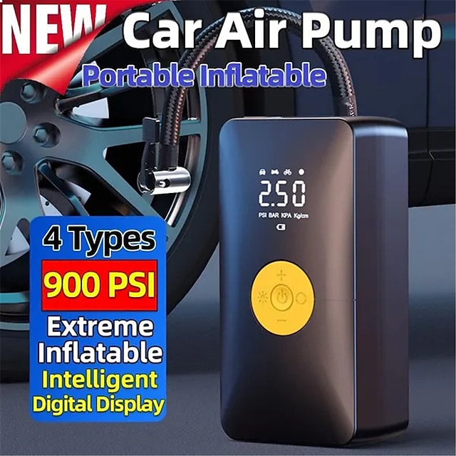  Car Air Pump 900PSI Electric Handheld Car Tire Inflatable Compressor Portable Rechargeable Air Compressor Digital Auto Tire for Motorcycle Bicycle Car Tyre Balls Inflator Equipment Car Tools
