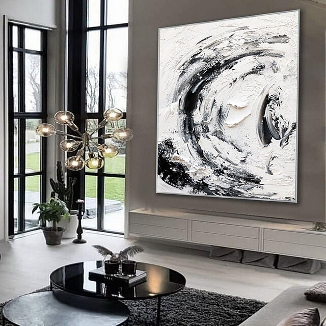 Large Handmade gold foil painting Hand Painted Black And White Oil
