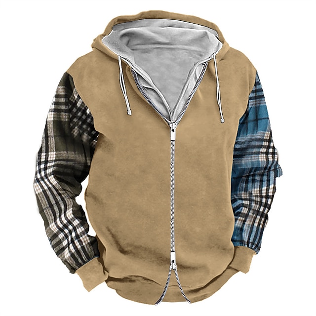 Unisex Plaid Padded Ckeck Zip Sweatshirt