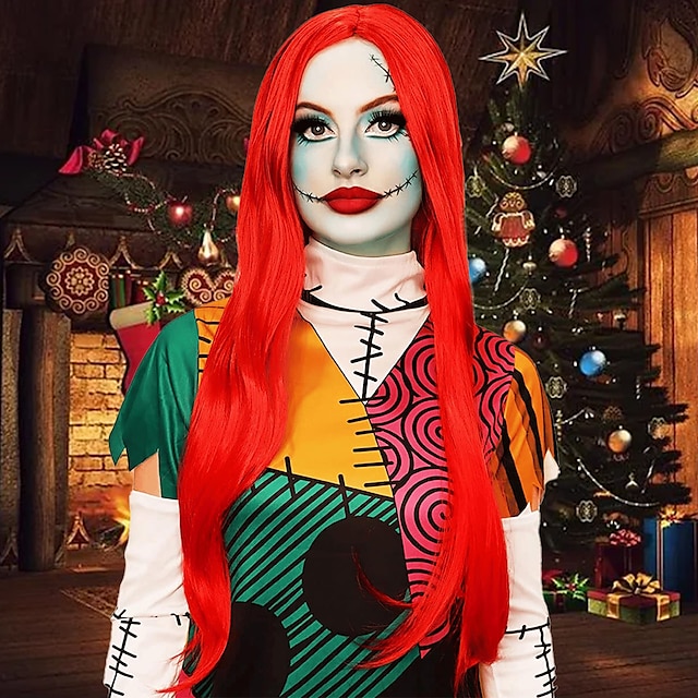 -Red Wig Sally Nightmare Before Christmas Cosplay, Realistic Bright Red ...