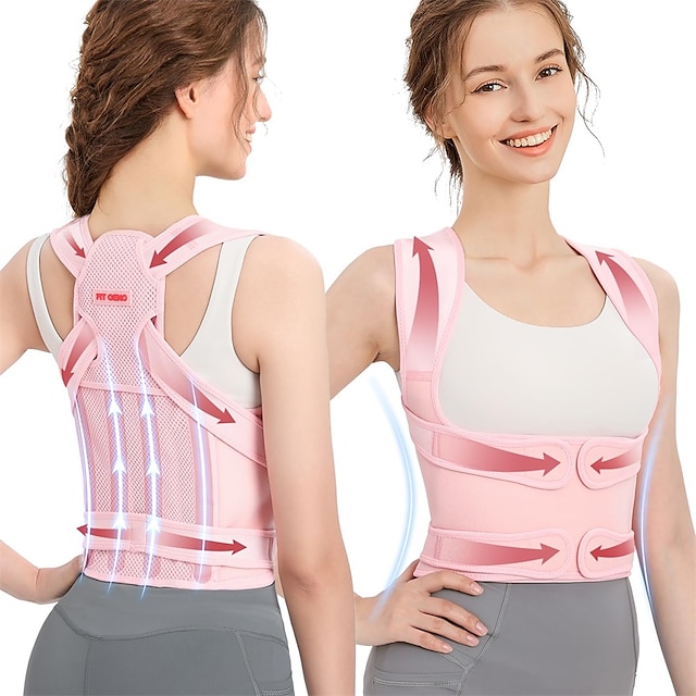  ryggstödshållningskorrigerare för kvinnor: axeluträtare justerbart ryggstöd i övre och nedre delen av ryggen smärtlindring - skolios puckelpuckel bröstryggradskorrigerare rosa stor