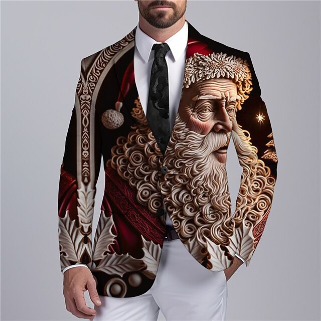 Men's Santa Claus Long Sleeve Turndown Business Work Wear to work Going out Buttons Print Multi Pocket4