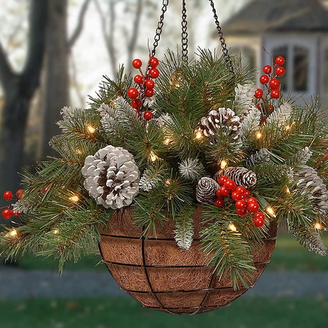  Christmas Hanging Basket Wreath Rhythm Flash Holiday Lights Decorations Christmas Wreath Pendants