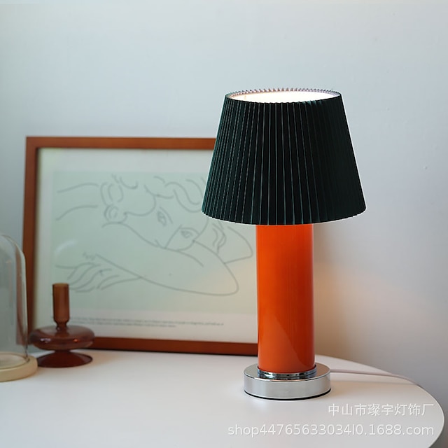  מנורת שולחן עם גוון בד זכוכית חדר שינה סלון, מנורת שידת לילה 110-240v
