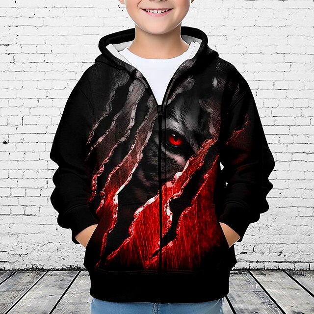  Pojkar 3D Tiger Huvtröja Kappa Ytterkläder Långärmad 3D-tryck Höst Vinter Mode Streetwear Häftig Polyester Barn 3-12 år Utomhus Ledigt Dagligen Normal