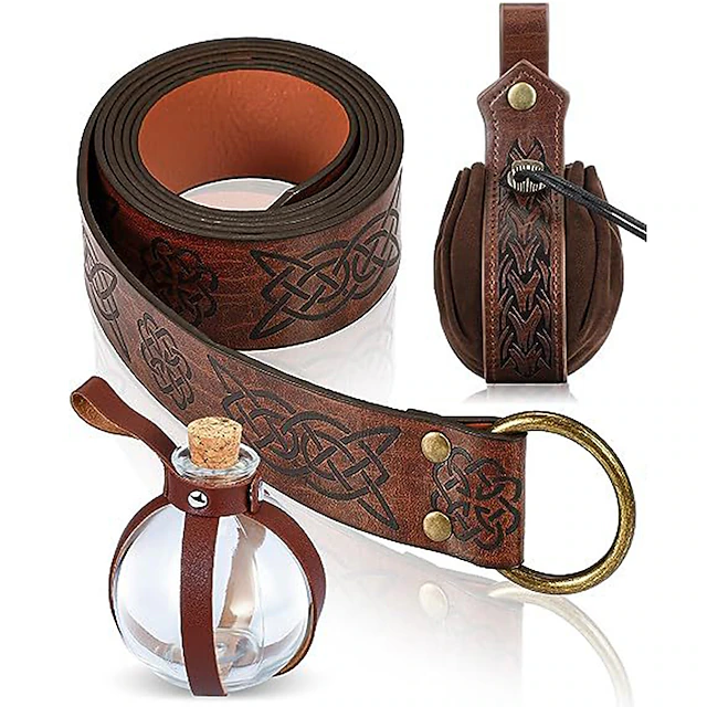 Mittelalter Schwertgürtel – Renaissance Gürtel Aus PU-Leder, Für Ritter-, Piraten- & Hexen-Kostüme (Schwarz)