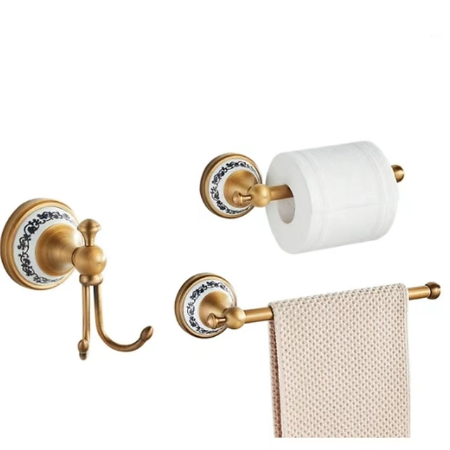  Ensemble d'accessoires de salle de bains muraux, barre à serviettes, crochet pour peignoir, adorable antique moderne en laiton, salle de bains d'hôtel
