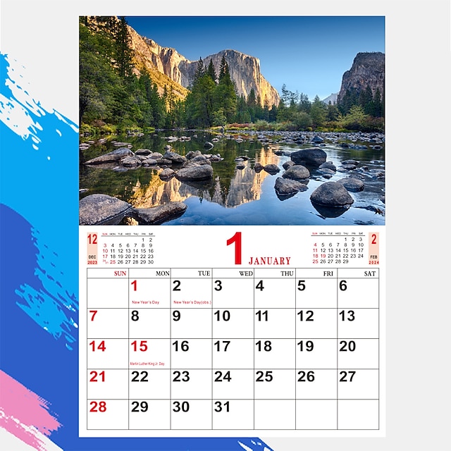  2024 εικόνα τοπίων κρεμαστό ημερολόγιο τοίχου μηνιαίο διαφορετικό σκηνικό φωτογραφία ημερολόγιο 2024