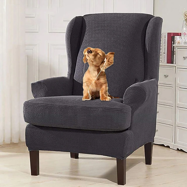 Wingback Chair Cover Armchair Cover Stretch Sofa Slipcover Elastic Couch Cover With T Cushion Cover Plain Burgundy Red Solid Color Soft Durable 27