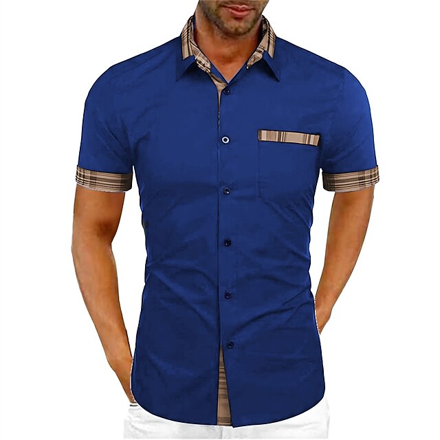 Men's Shirt Button Up Shirt Summer Shirt Black White Pink Red Blue Short Sleeve Color Block