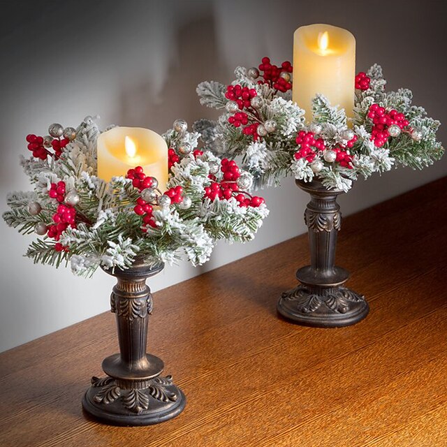 Christmas Candle Garland Rings Flocked Red Fruits Candle Holder Garland